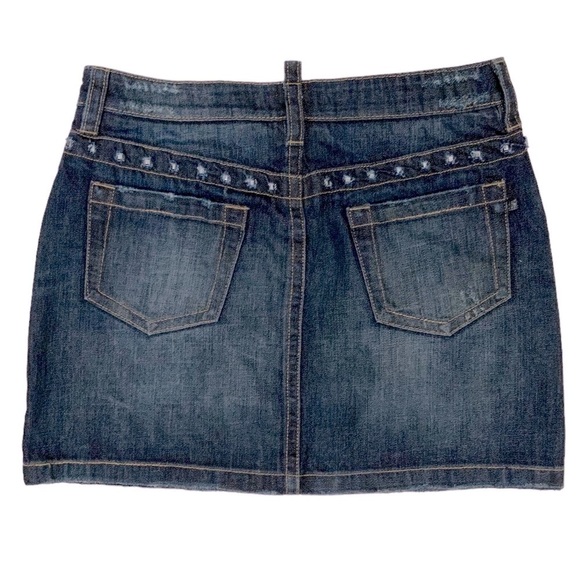 London Jean Vintage Mini Skirt Distressed Embellished Dark Wash Denim Cotton 6 - Picture 2 of 16